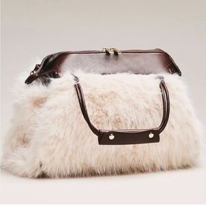 Anthropologie Faux Fur Satchel in Cream and Brown